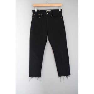 Levis Premium Wedgie Straight Jeans Womens 27 High Rise Button Fly Raw Hem Denim
